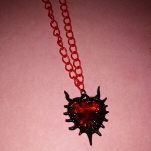 Gothic Heart Pendant Necklace - Red and Black